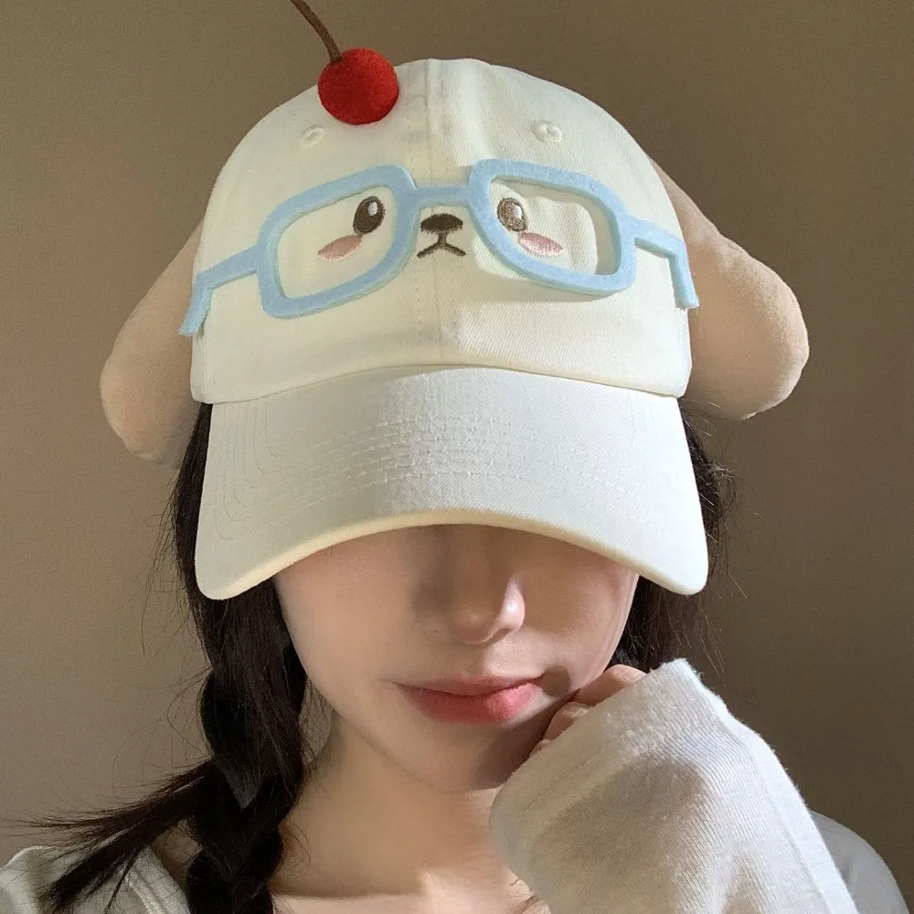 

Fashion Sunscreen Cherry Dog Baseball Cap Cartoon Cotton Glasses Puppy Cap Cute Peaked Puppy Hat with Ears Boys