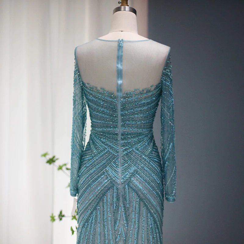 شارون سعيد فساتين سهرة فاخرة بحورية البحر باللون الأزرق في دبي للنساء لحفلات الزفاف بيضاء بأكمام طويلة فساتين حفلات رسمية SS306 مخصصة