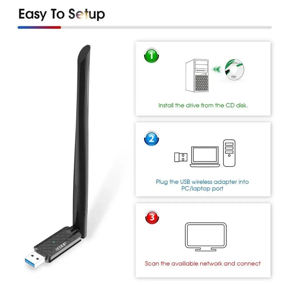 EDUP Wi-Fi адаптер USB 3.0 AC 1300 Мбит/с двухдиапазонный 2,4G/5,8G беспроводная сетевая карта 802.11AC Wi-Fi ключ для ноутбука, настольного ПК Mac