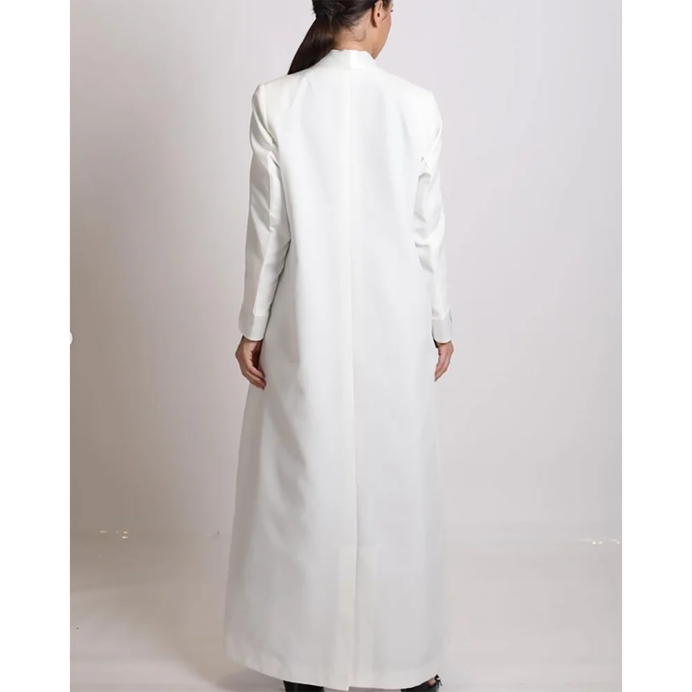 Casaco longo branco elegante para mulheres, casaco feminino de lapela, peito único, vestido Arábia Saudita, formal