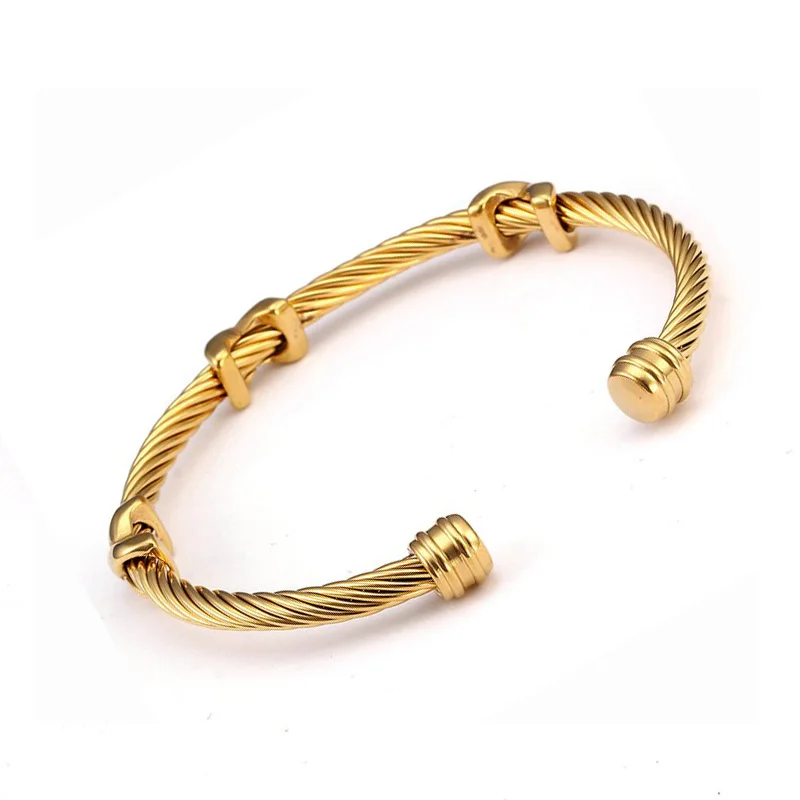 Original Brand Open Cuff Charm Bracelets Men Women Bangles Simple Fashion Design Stainless Steel Chain Link Wristband Bangles