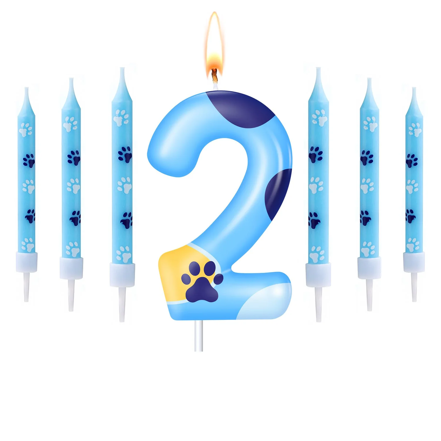 Blauwe Hondenpoot Kaarsen Nummer 1-7 Verjaardagstaartdecoratie Taart Cupcake Topper voor Jongens en Meisjes Verjaardagdecoratie