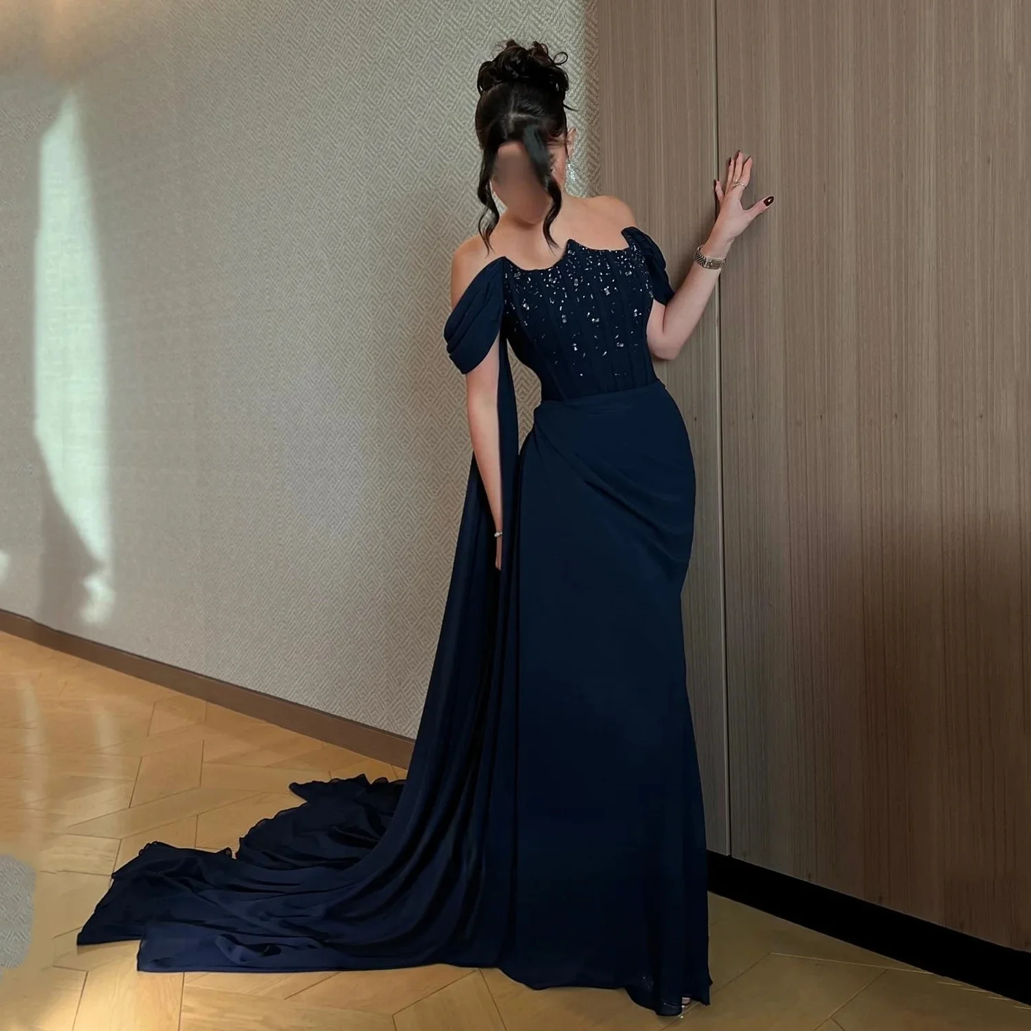 

Синее вечернее платье с бисером для особых случаев, длинное, на заказ, для выпускного вечера, в стиле ретро, унисекс, из джерси, в арабском стиле Дубай/Саудовская Аравия, индивидуальный пошив