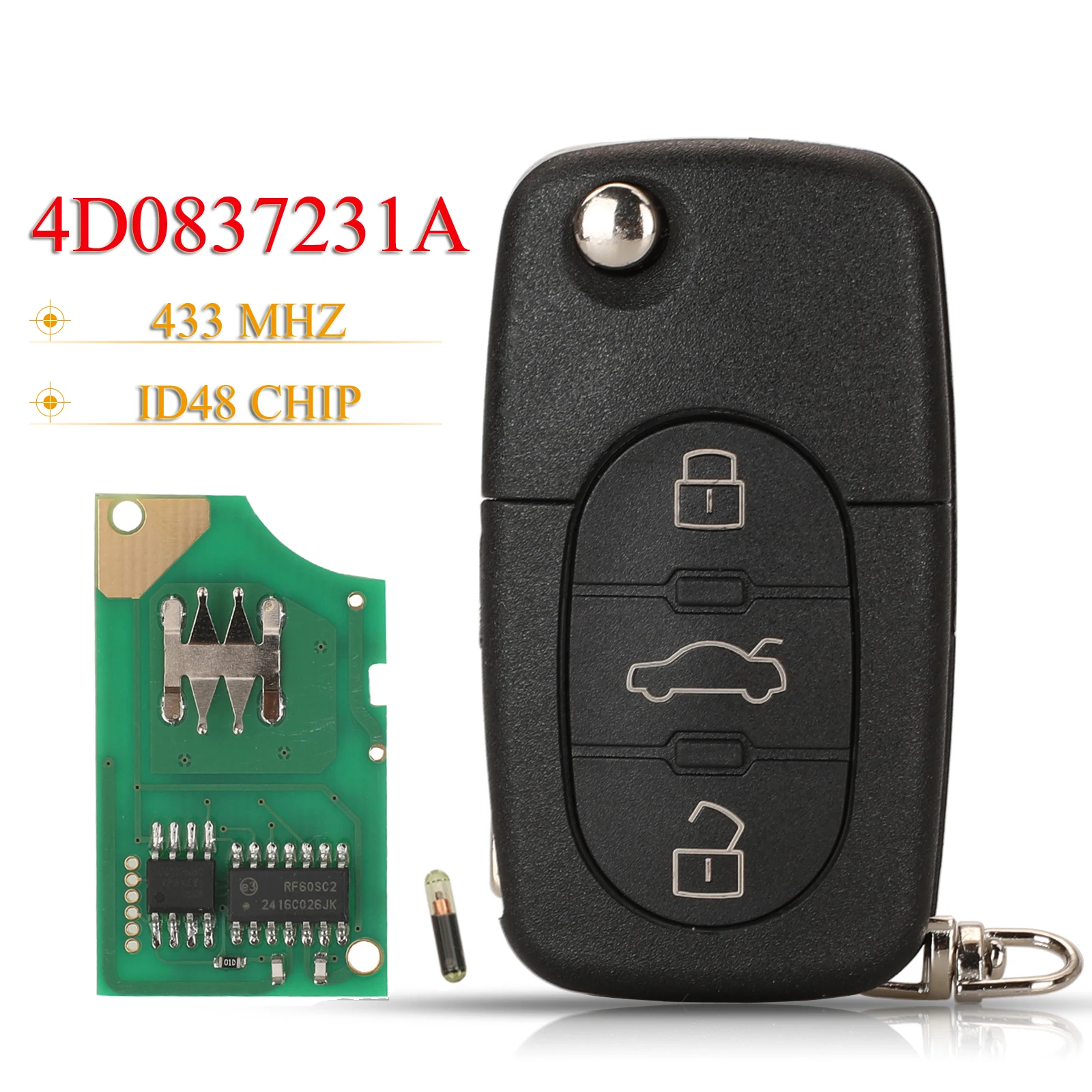 jingyuqin 3 Buttons Smart Remote Car Key Fob 433Mhz ID48 4D0837231A 4D0837231K For Audi A3 A4 A6 A8 TT RS4 Quattro 1994 - 2004