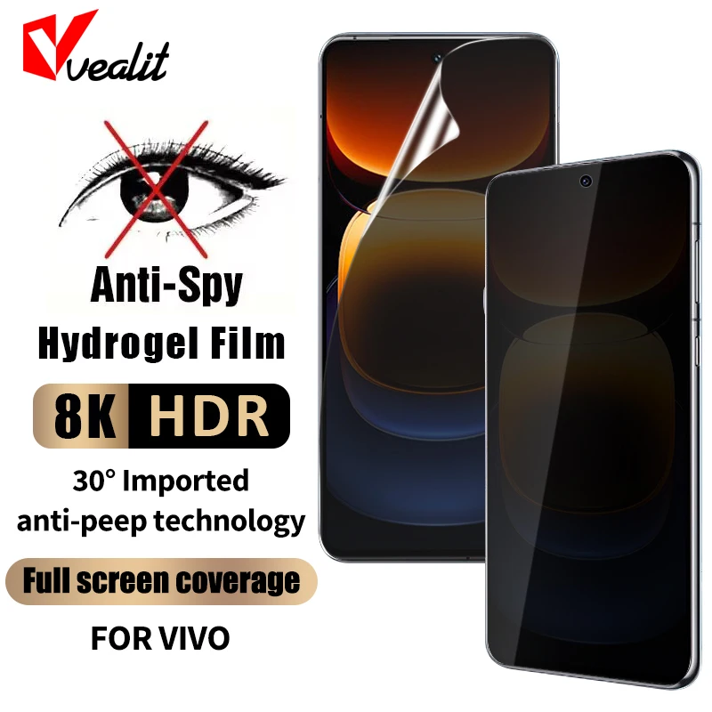 

Ful Curved Privacy Screen Protector For Vivo iQOO 12 11 10 9 Pro Soft Anti-spy Hydrogel Film For V30 V29 V27 V25 Pro Not Glass