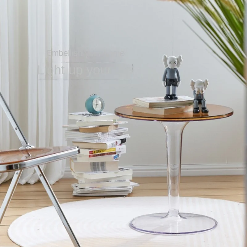 IHOME Nordic Minimalist Transparent Small Coffee Table Round Acrylic Small Edge Table Movable Plastic Coffee Small Round Table