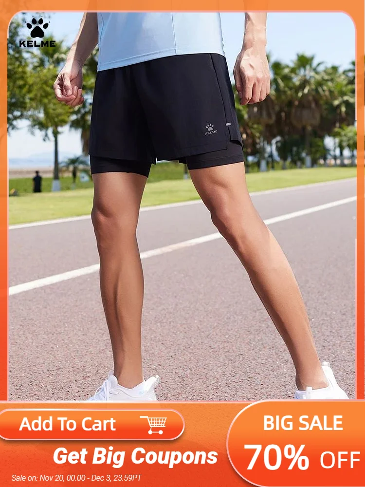 

Kelme Men's Fitness Training Sports Pants Summer Quick-drying Woven Running Pants Fake Two-piece Breathable Five-point Shorts