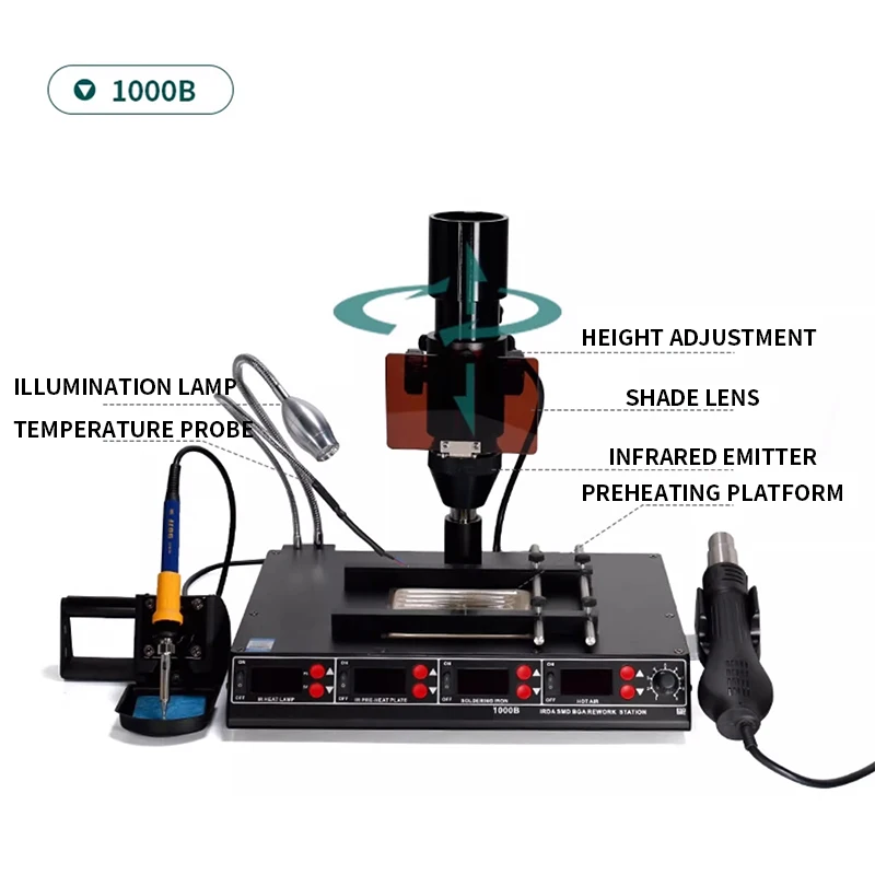 1000B/1000A Infrared Multifunctional Desoldering Station Hot Air Gun Soldering Iron BGA Rework Station Repair Preheating Station