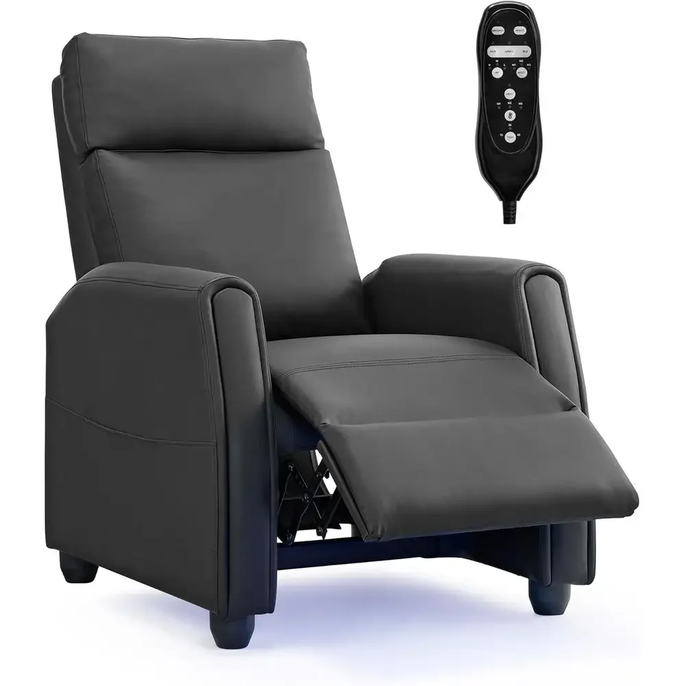 Black PU Leather Home Theater Recliner with Lumbar Support, Massage, Heat, and Vibration