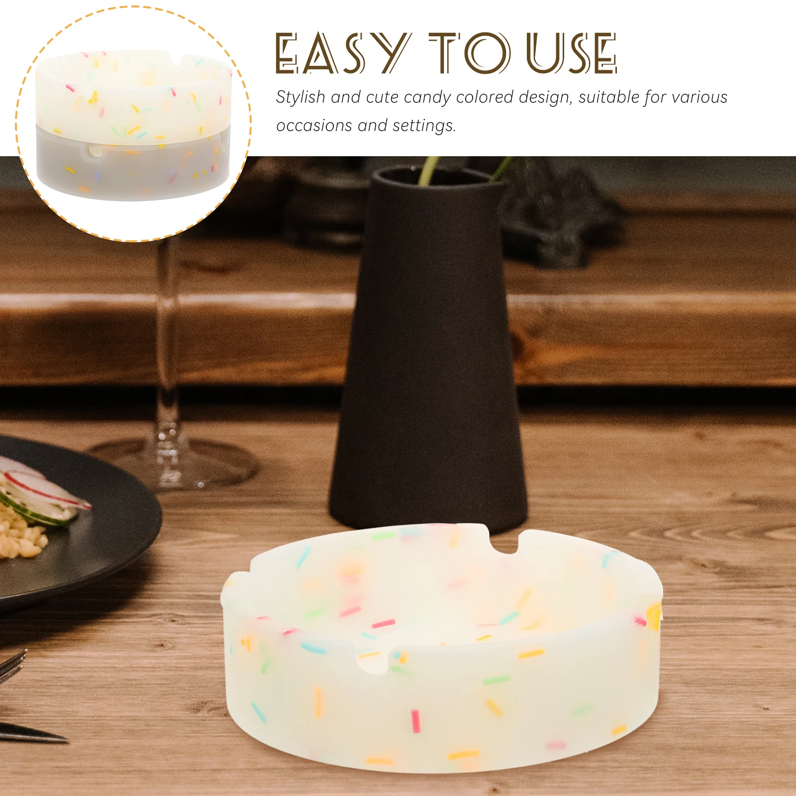 

2pcs Silicone Ashtray Luminous Home Soot Holder Round Desktop Ashtray Large Capacity Candy Colored Soot Storage Tray