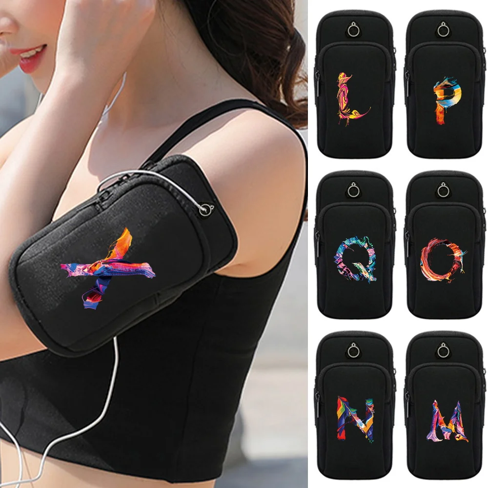 

Universal Armband Sport Phone Case Outdoor Sports with Headphone Jack Mobile Storage Bag Paint Letter Pattern Printing Series