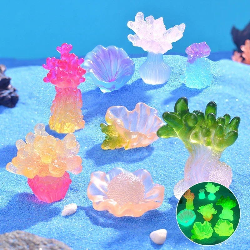 Marine Luminous Coral Micro Landscape Ornaments Glowing Coral Oyster DIY Desktop Fish Tank Aquarium Decor Toys Dollhouse Model