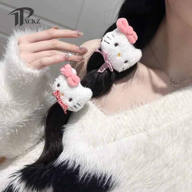 

Cute Sweet KT Cat Plush Hair Ring Hello Kitty Scrunchies Elastic Hair Rope For Girls Headwear Hair Accessories