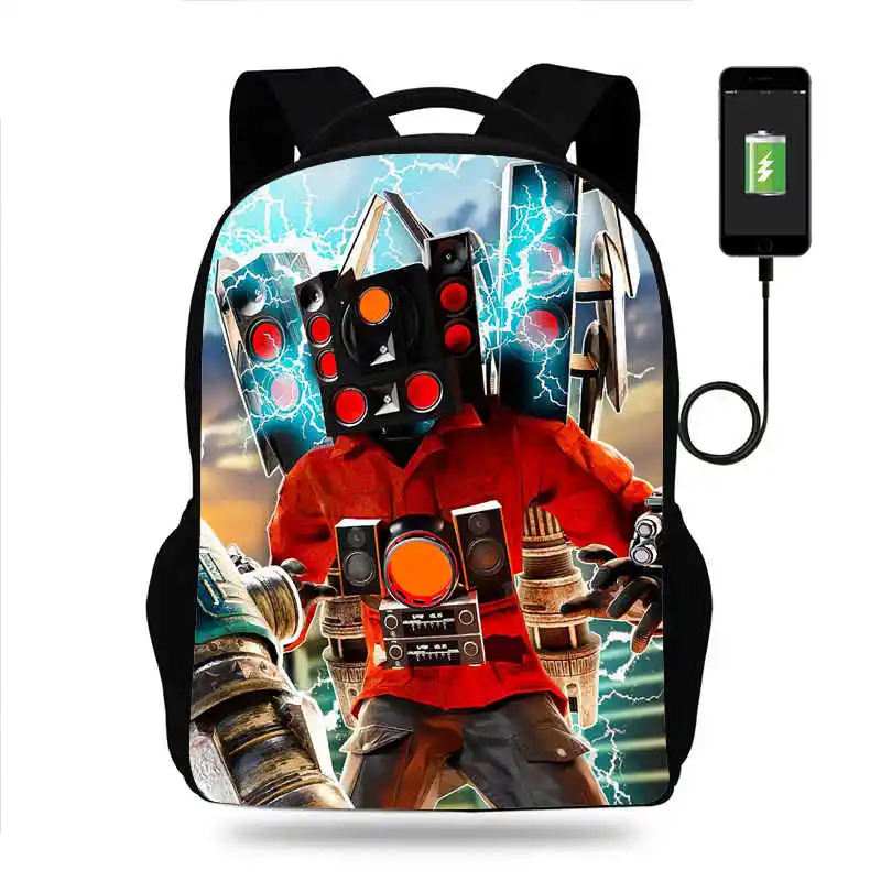 

Skibidi Toliet Teenage Backpack with USB Port TitanClock Man School Bags for Boy Large Capacity College School Backpack