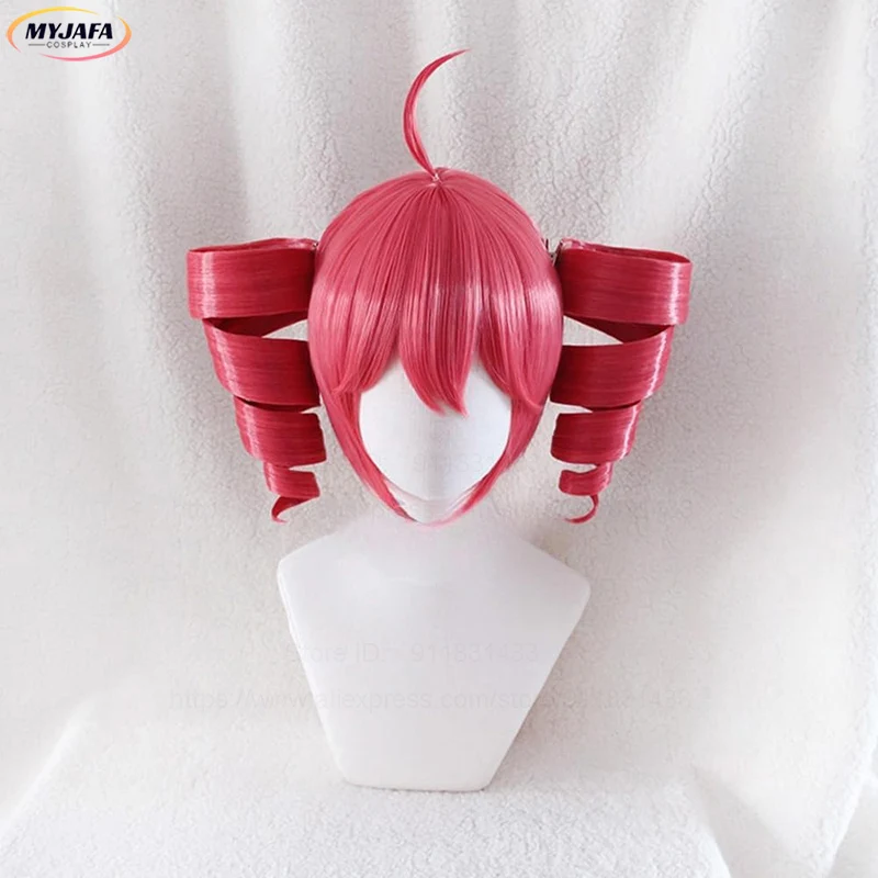 Anime Kasane Teto Cosplay Wig Cute Red Clip Helical Ponytail Wig Heat Resistant Synthetic Curly Hair Teto Wigs + Wig Cap view 3
