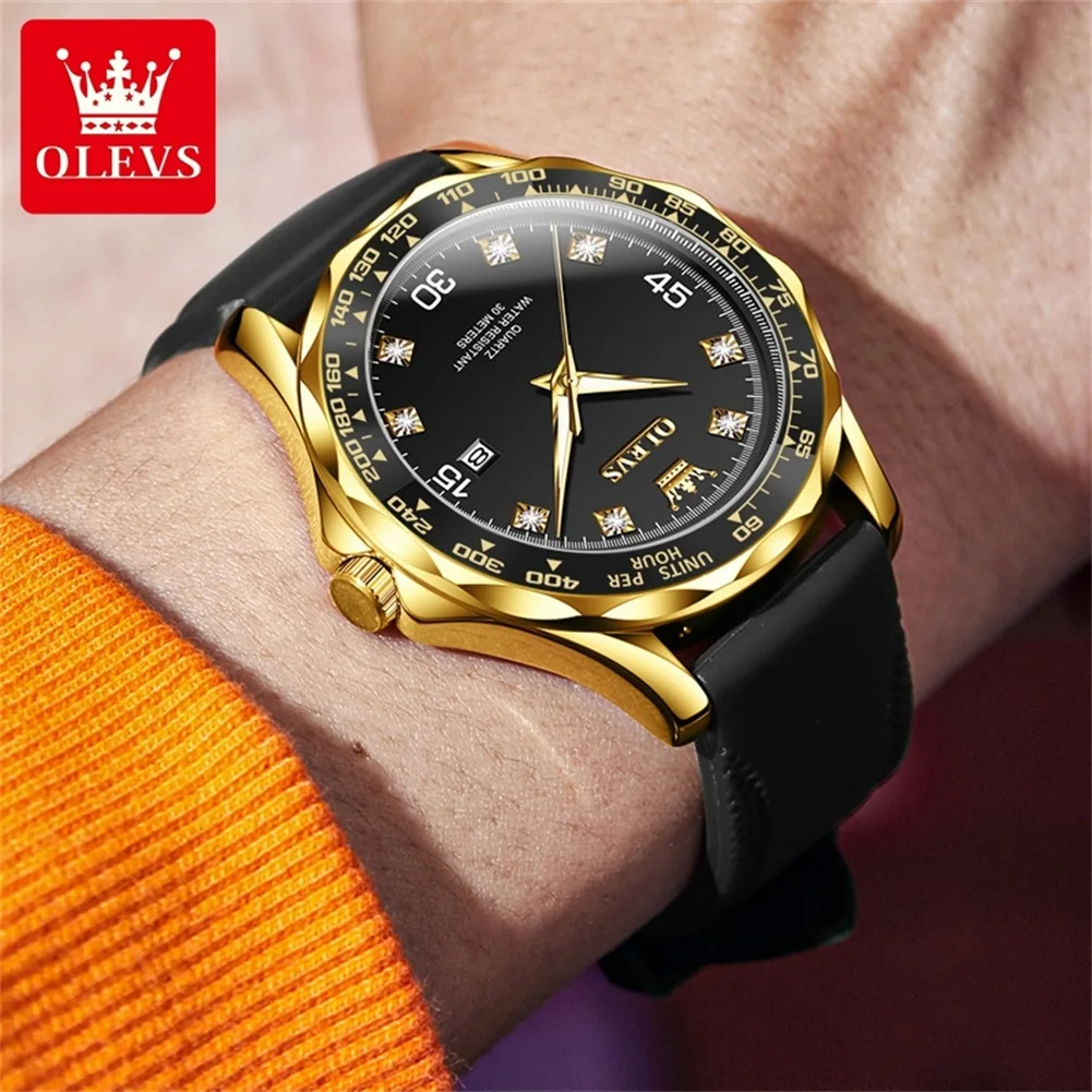 OLEVS Mens Watches Top Brand Luxury Quartz Watch Men Silicone Strap Sports Waterproof Luminous Calendar Watch Relogio Masculino