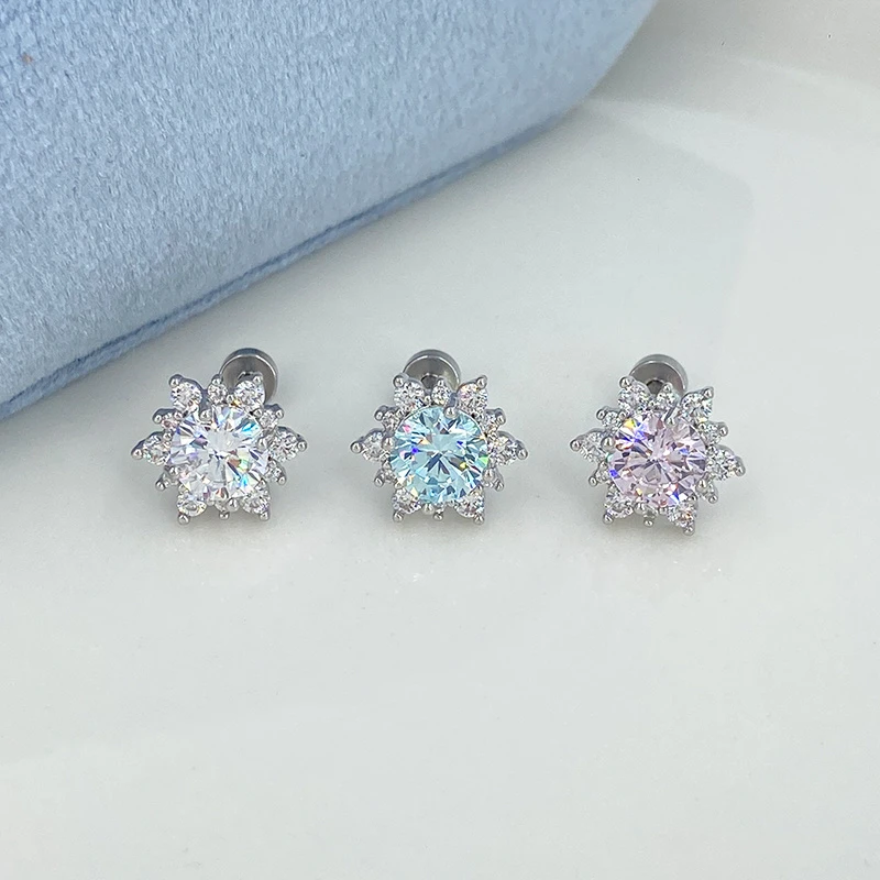 1PCS Snowflake Zircon Stainless Steel Ear Bone Nail Shiny Full of Rhinestone Screws Earrings Cochlea Piercing Body Jewelry
