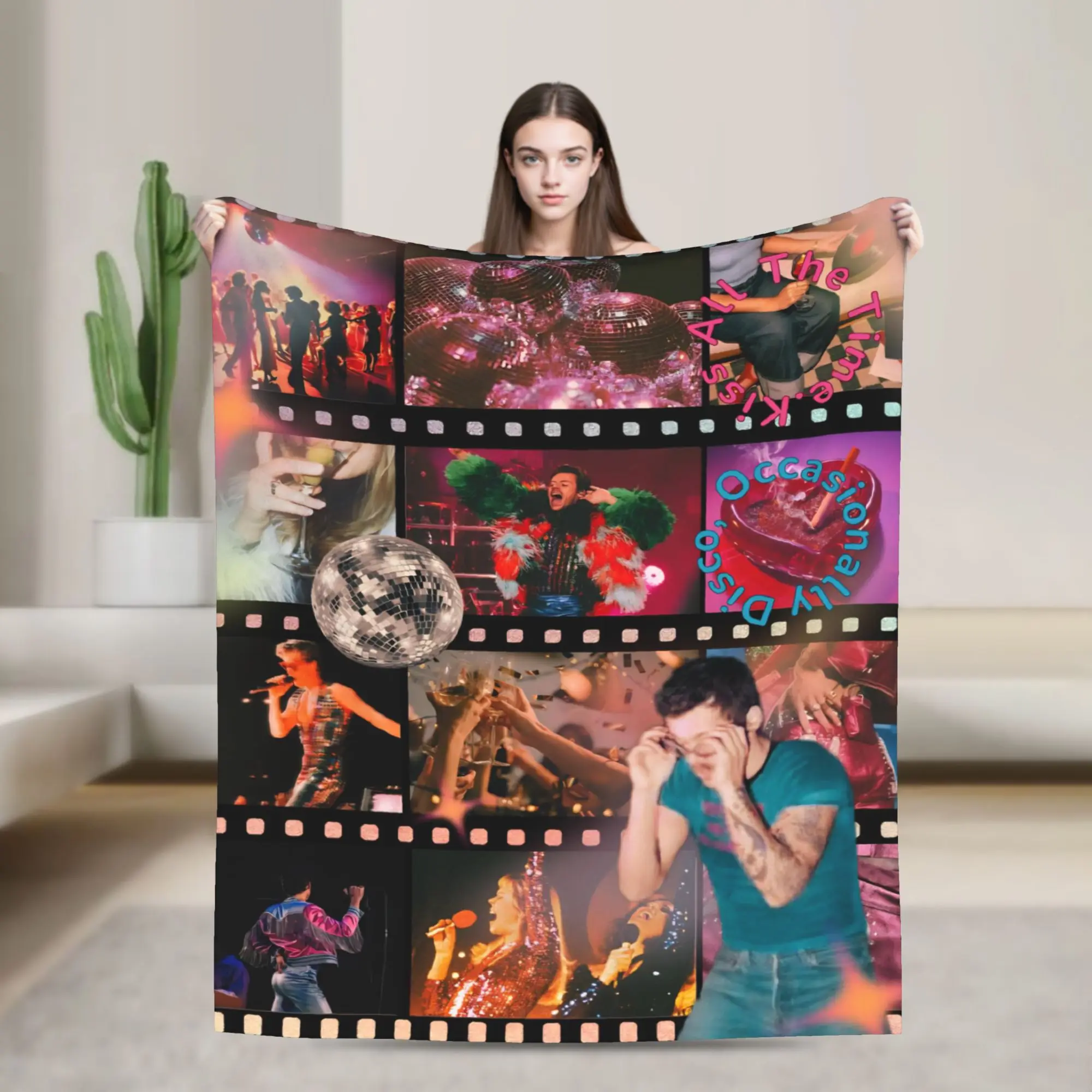 Kiss All The Time Blankets Coral Fleece Plush Harrys Music Styles Lightweight Throw Blankets for Bedding Couch Bedroom Quilt