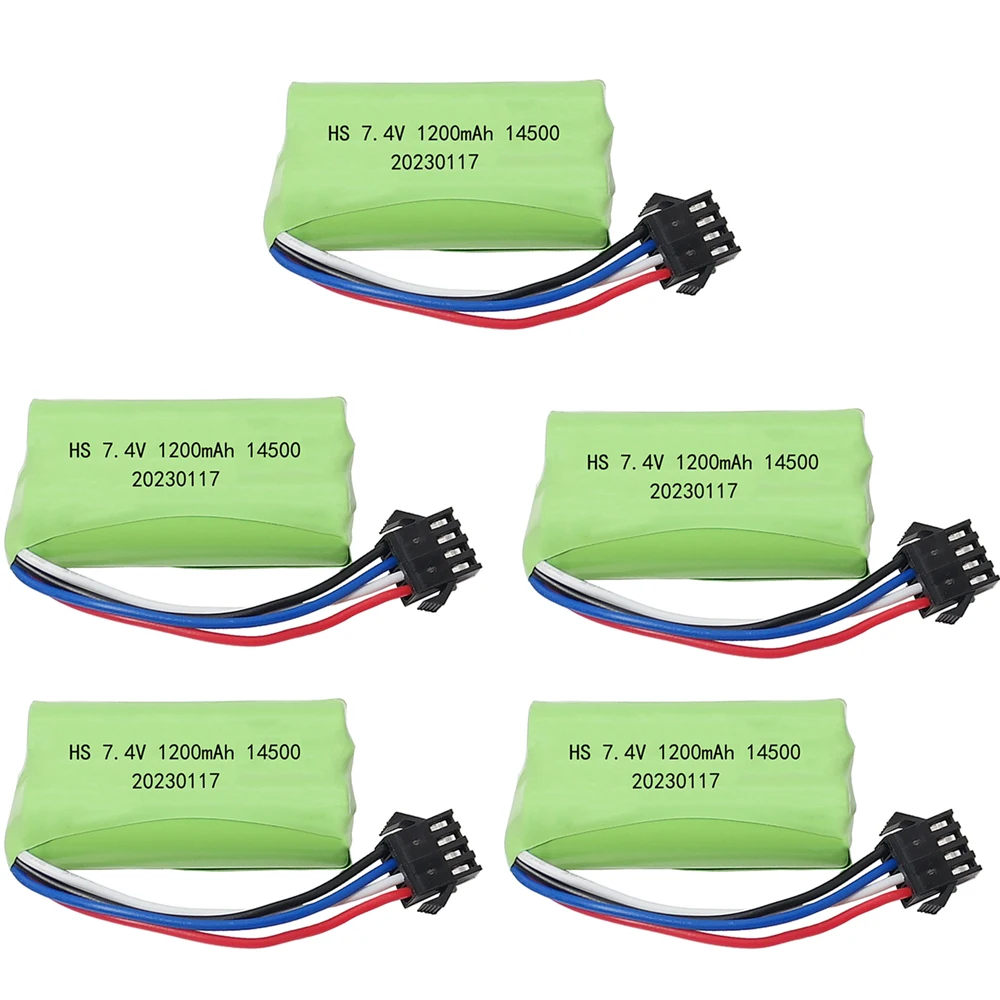 7.4V 1200mAh 14500 Li-ion battery SM-4P Plug for Electric Toys water bullet gun and RC Off-Road Racing Boat helicopter toy parts