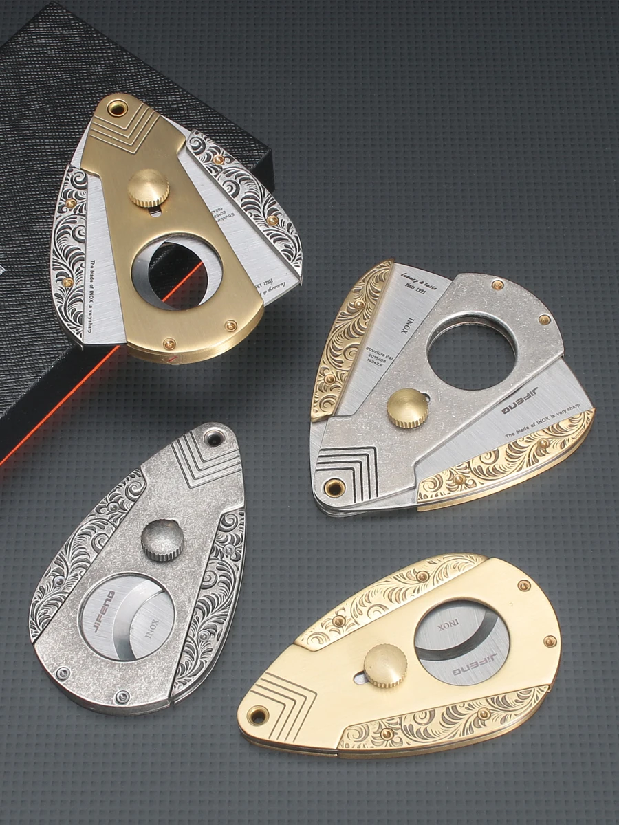 

JIFENG Smooth Stainless Steel And Pure Copper Cigar Scissors Fan Shape Design High Quality Cigar Accessories Knife