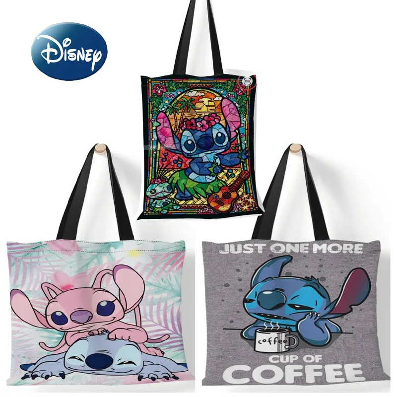 Disney Stitch Large Capacity Shopping Bags Tote Bags Anime Lilo and Stitch Women's Canvas Handbags  Girls Gifts  35x40cm