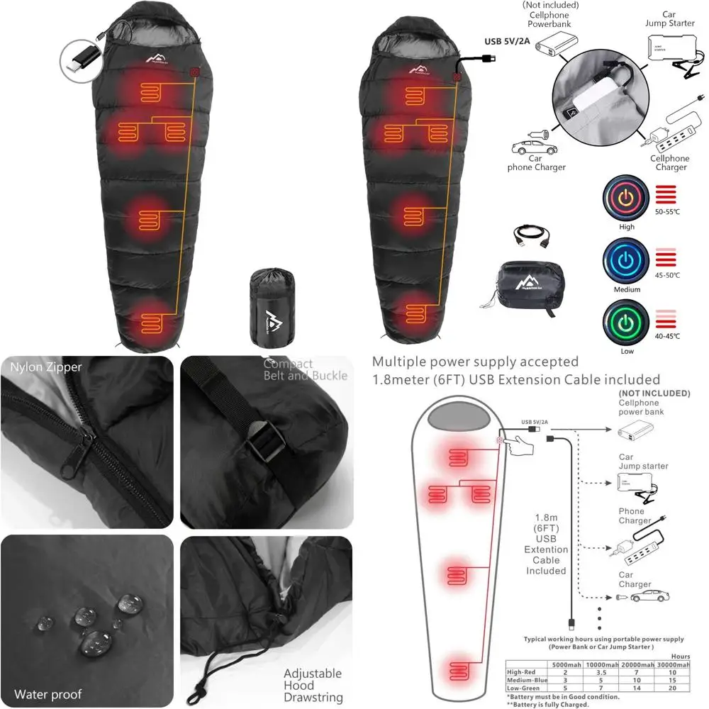 

Portable Multi-USB Heating Pads for Sleeping Bags, Powered by Battery Banks or USB Power Supplies, 5-Piece Set for Enhanced Comf