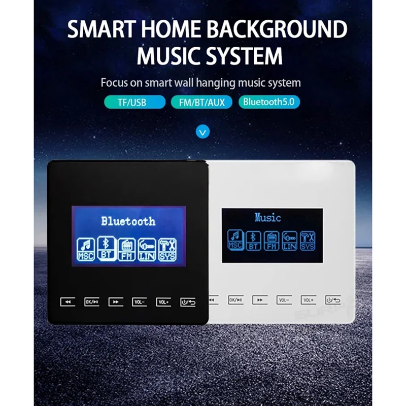 86 Bluetooth Mini Home Background Music System Is Compatible With Wall Mounted Amplifier Touch Key For FM TF Black Easy To Use