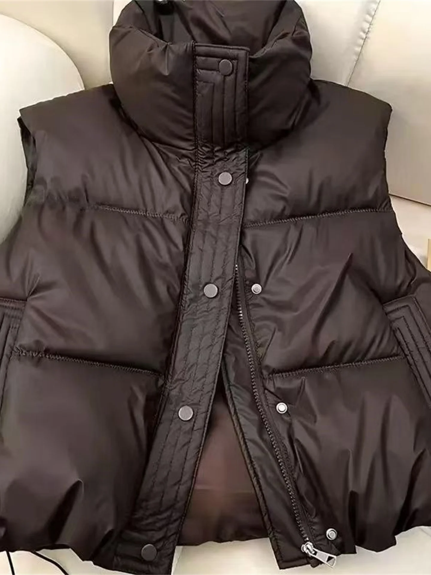 

Хлопковый жилет Wa-Free в корейском стиле, свободный крой, укороченный, с воротником-стойкой, с открытыми плечами, верхняя одежда для полных женщин, зимняя куртка