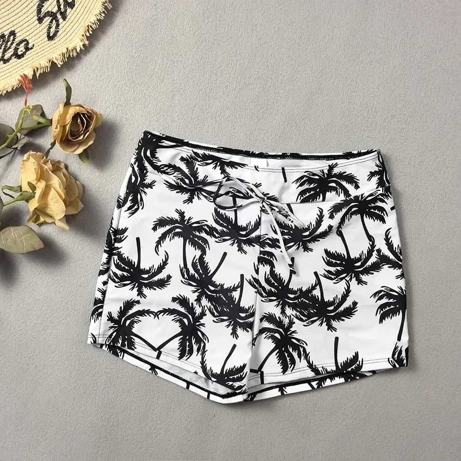 Coconut Tree Print Bikini Set Women Black Long Sleeve Cover Up 3 Piece Swimsuit 2025 Bathing Suit High Waist Panties Swimwear