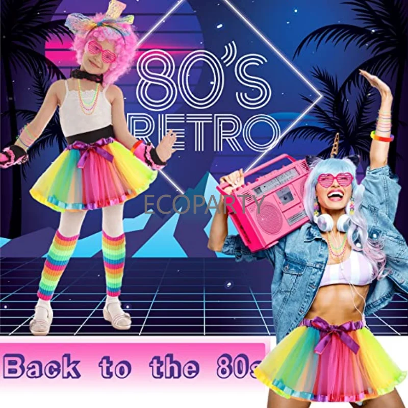 2023 neue Mode Frauen 80er Jahre Kostüm Erwachsenen Accessoires Set 1980s Party Outfit Tutu Rock für Halloween Hip Pop Kostüme für Mädchen