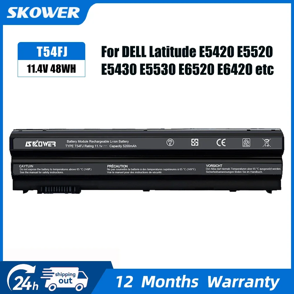 SKOWER 5200mAh T54FJ Battery For Dell Latitude E5530 E6420 E6430 E6520 Inspiron 5520 5720 7520 7720 Vostro 3460 3560 M5Y0X 8858X