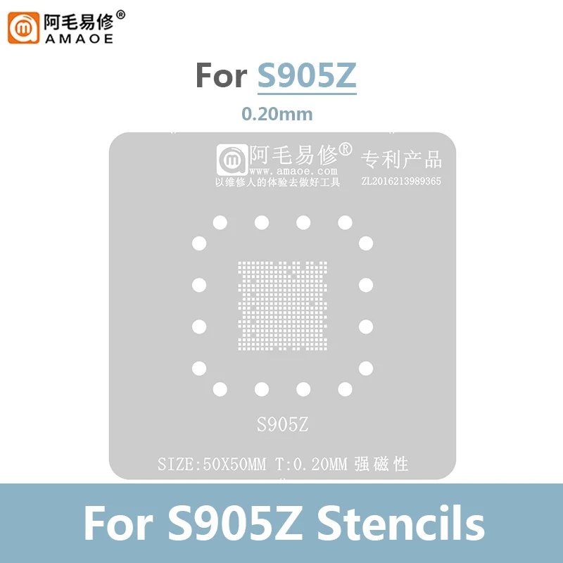 Amaoe-Plantilla de Reballing S905Z BGA para tableta LCD IC, caja superior, Control principal, Chip IC, 0,2 MM de espesor, malla de acero de soldadura