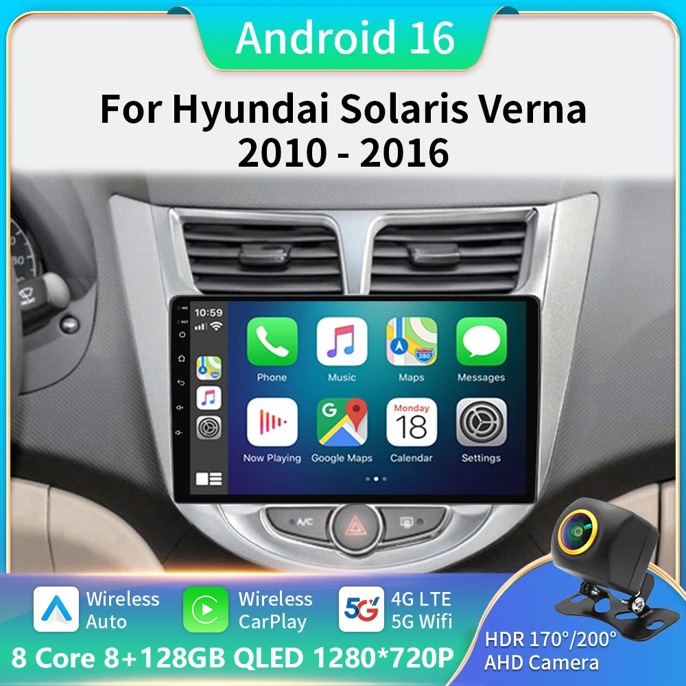 

Android 16 Carplay Car Radio for Hyundai Solaris Verna Accent 1 2010 - 2016 Multimedia Player 2 Din GPS 4G DVD Head Unit