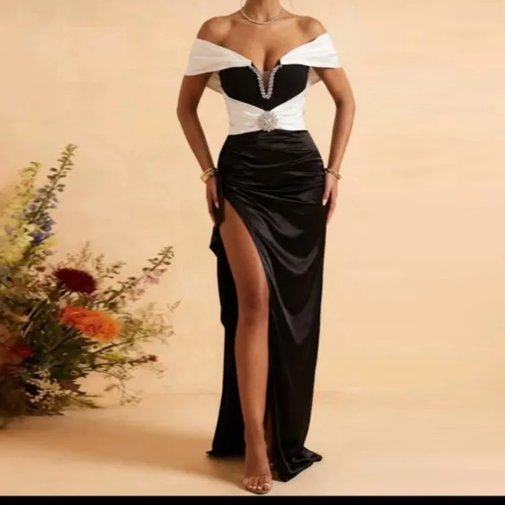 Modernes, maßgeschneidertes Cocktailkleid, bodenlange Cocktailkleider für Damen, Meerjungfrau-Stil, schulterfrei, mit Perlen verziert, formelles Partykleid