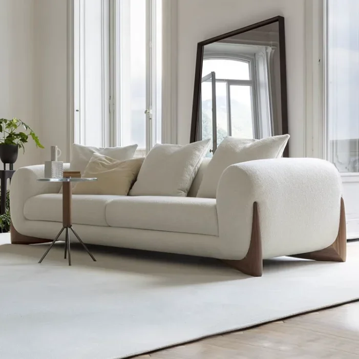 

Modern Fashion Small Apartment Leisure Furniture Solid Wood Sofa White Cream Cloth Art Teddy Wool Circle Cashmere Sofa