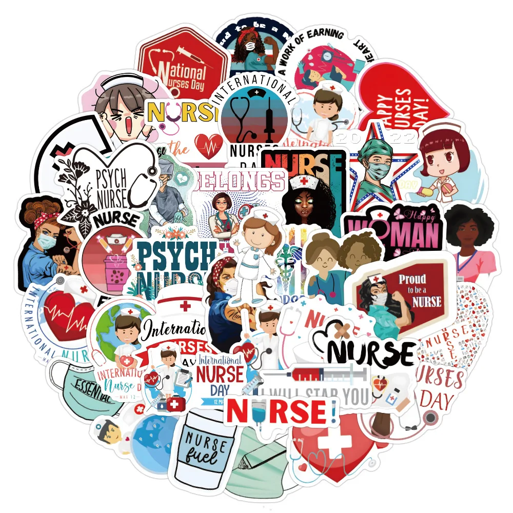 10/30/60pcs International Nurses\' Day Nurse Doctor Cartoon Stickers Toys DIY Laptop Luggage Car Phone Decals Sticker Decoration