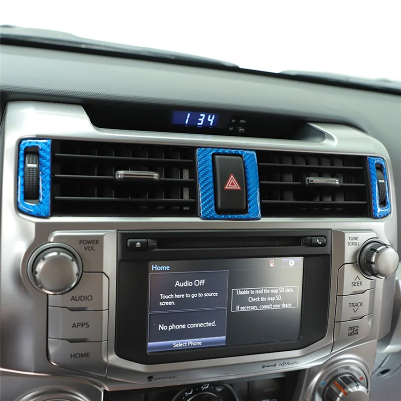 For 4Runner 2010-2023 Carbon Fiber Center Console Dashboard Air Outlet Cover Trim Accessories (Blue)