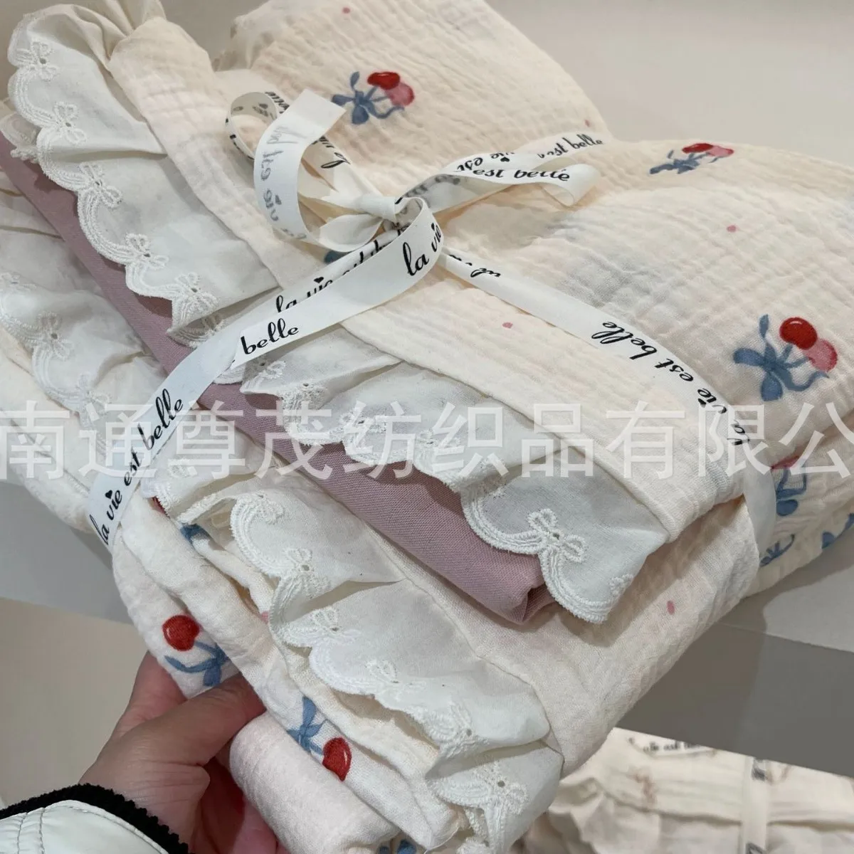 

Настраиваемая хлопковая пряжа из хлопкового морщин с сердечком для девочек, двойная пряжа, набор из четырех предметов