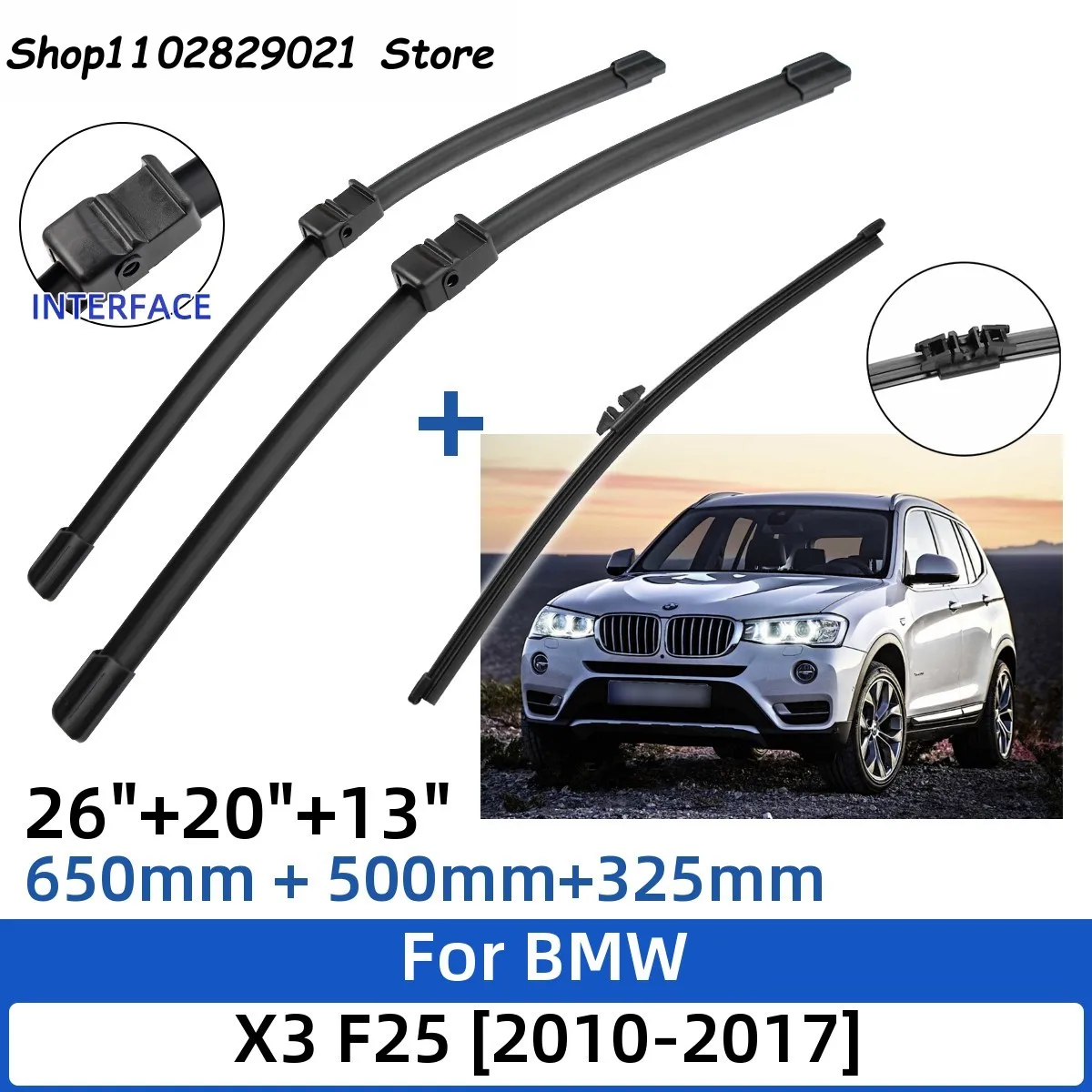 

3PCS For BMW X3 F25 2010-2017 26"+20"+13" Front Rear Wiper Blades Windshield Windscreen Window Cutter Accessories 2015 2016 2017