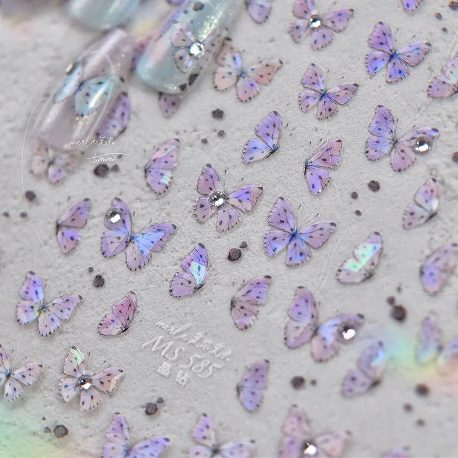 Betoverende paarse vlinder 5D Nail Art Sticker Glanzende bloemblaadjes Strik Dieren Insecten Zelfklevende decoratie Manicure Decal