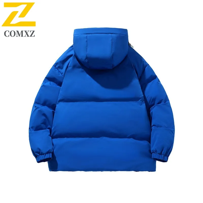 COMXZ Men Fleece Lined Jacket Winter Autumn Korean Style Waterproof Windproof Hooded Outdoor Sports Casual Solid Color Coat 2025