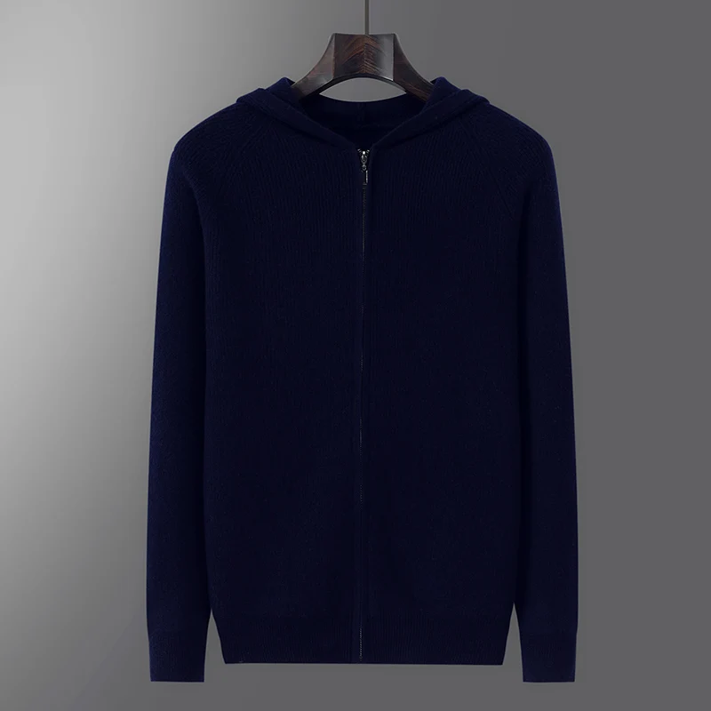 2025 الخريف الشتاء 100% الصوف الخالص سترة الرجال مقنعين النمط الغربي محبوك هوديي سترة فضفاضة جديد الكشمير البلوز سترة #5