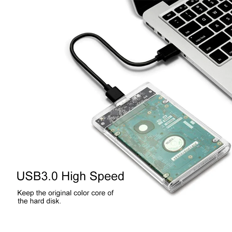 3.0/2.0 HDD Enclosure 2.5inch SATA SSD Hard Drive Case with 5Gbps Transfer Speed and Transparent Design Mobile External Housing