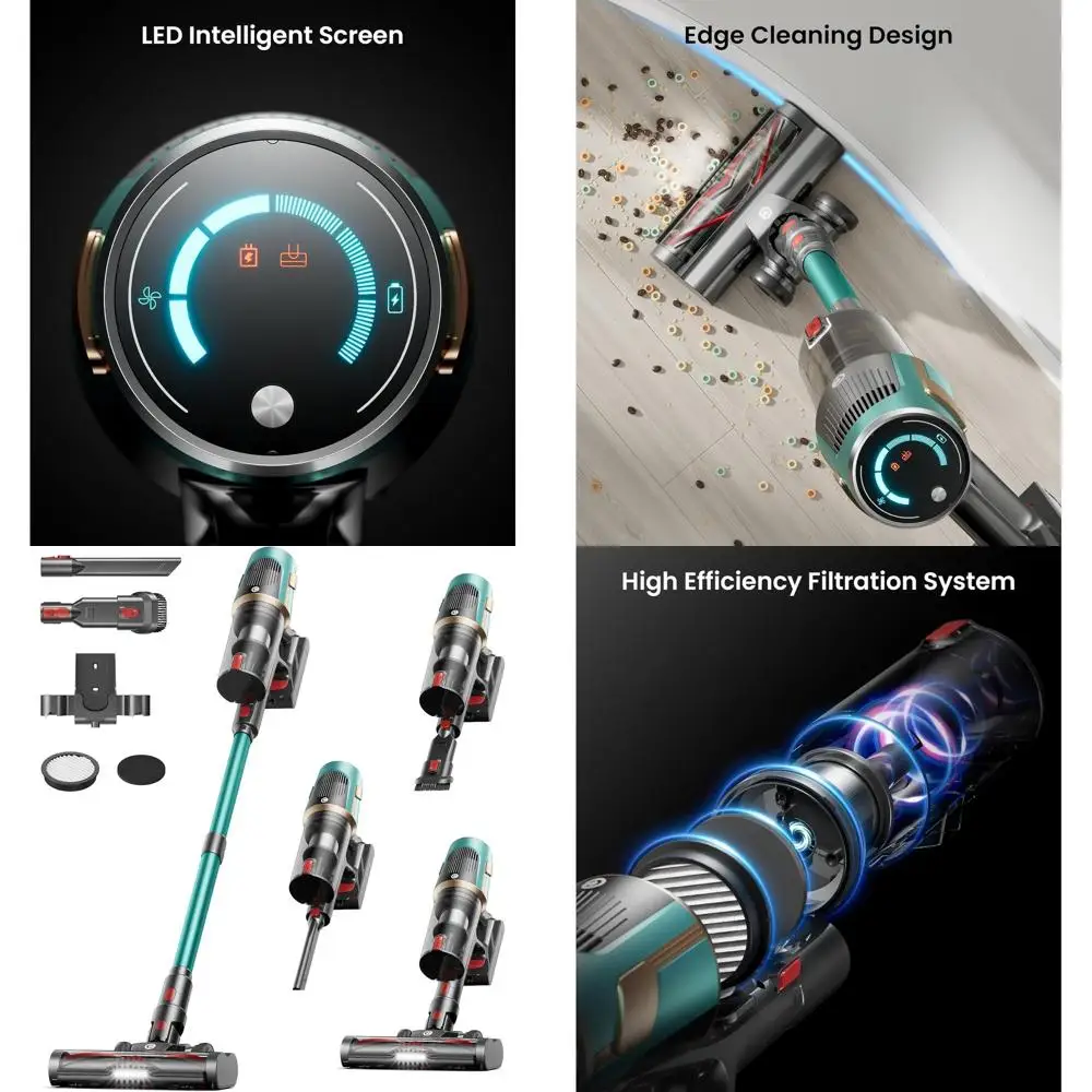 High-Powered 580W 48KPA Cordless Vacuum, 65-Minute Runtime, LED Display, Ideal for Pets, Carpets, and Floors