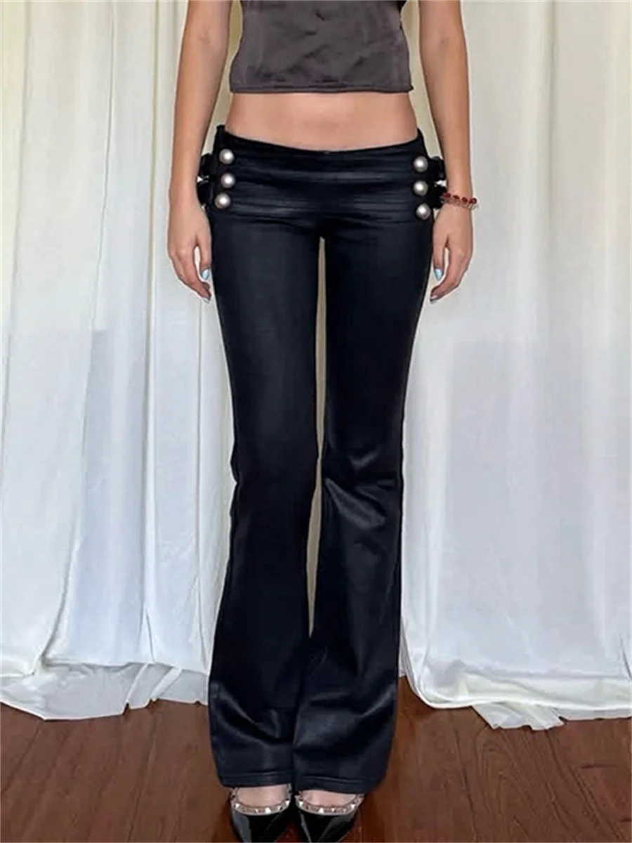 Sisterlinda Daily Pants Women Double-Breasted DecorationMetal Ring Tassel Elastic Waist Autumn Trend Street Hottie Bell-Bottom