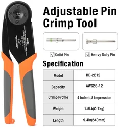 IWISS HDT-48-00 Adjustable Pin Crimping Plier Crimp Tool for Size 14,16,20 Solid Contact Work with Deutsch Connector HD-2612