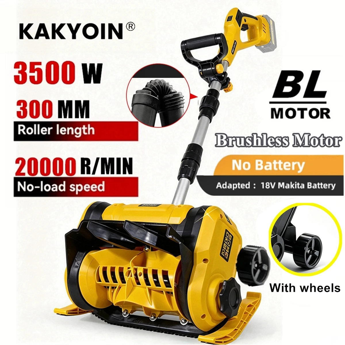 3500W Brushless Electric Snow Plow Snow Sweeper With Wheels Cordless double Fold Clean Street Courtyard Tool For Makita Battery