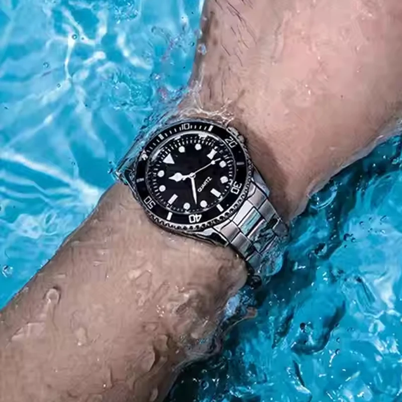 2025년 신제품 남성용 방수 발광 쿼츠 시계 회전 가능한 베젤 달력 스포츠 손목시계 스테인리스 밴드 시계