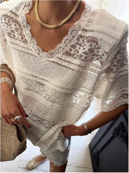 Elegant Versatile Lace Top Korean Style Sweater Versatile Lace Elegant Korean Style Women's Sweater for All Seasons