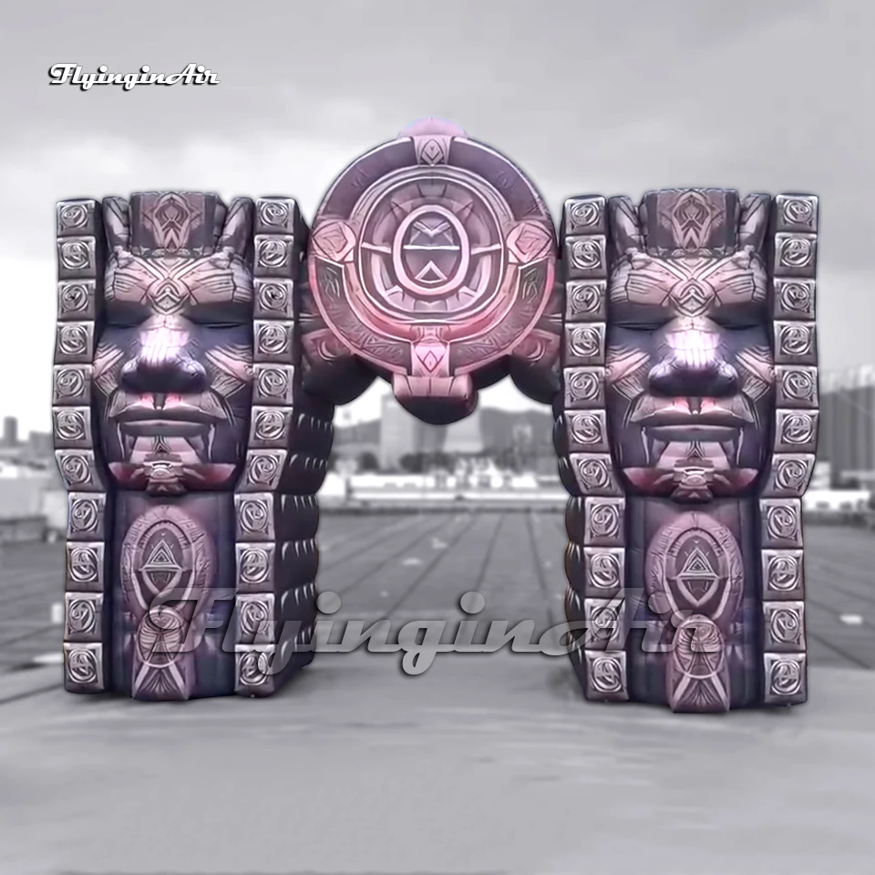 

5m High Artistic Giant Inflatable Arch Stone Totem Statue Entrance Gate With Human Face For Event